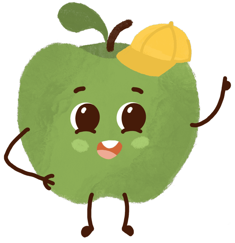 Jabłko Józek z dymkiem mówiącym o inwestycji w zdrowie dzieci